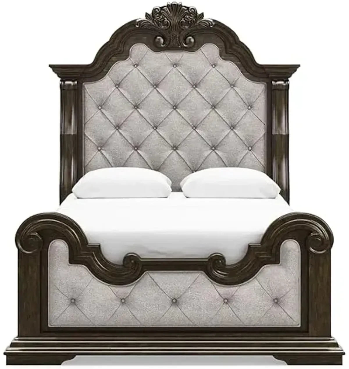 Signature Design by Ashley Maylee Traditional Tufted Queen Upholstered Panel Bed, Foundation or Box Spring Needed, Dark Brown & Beige