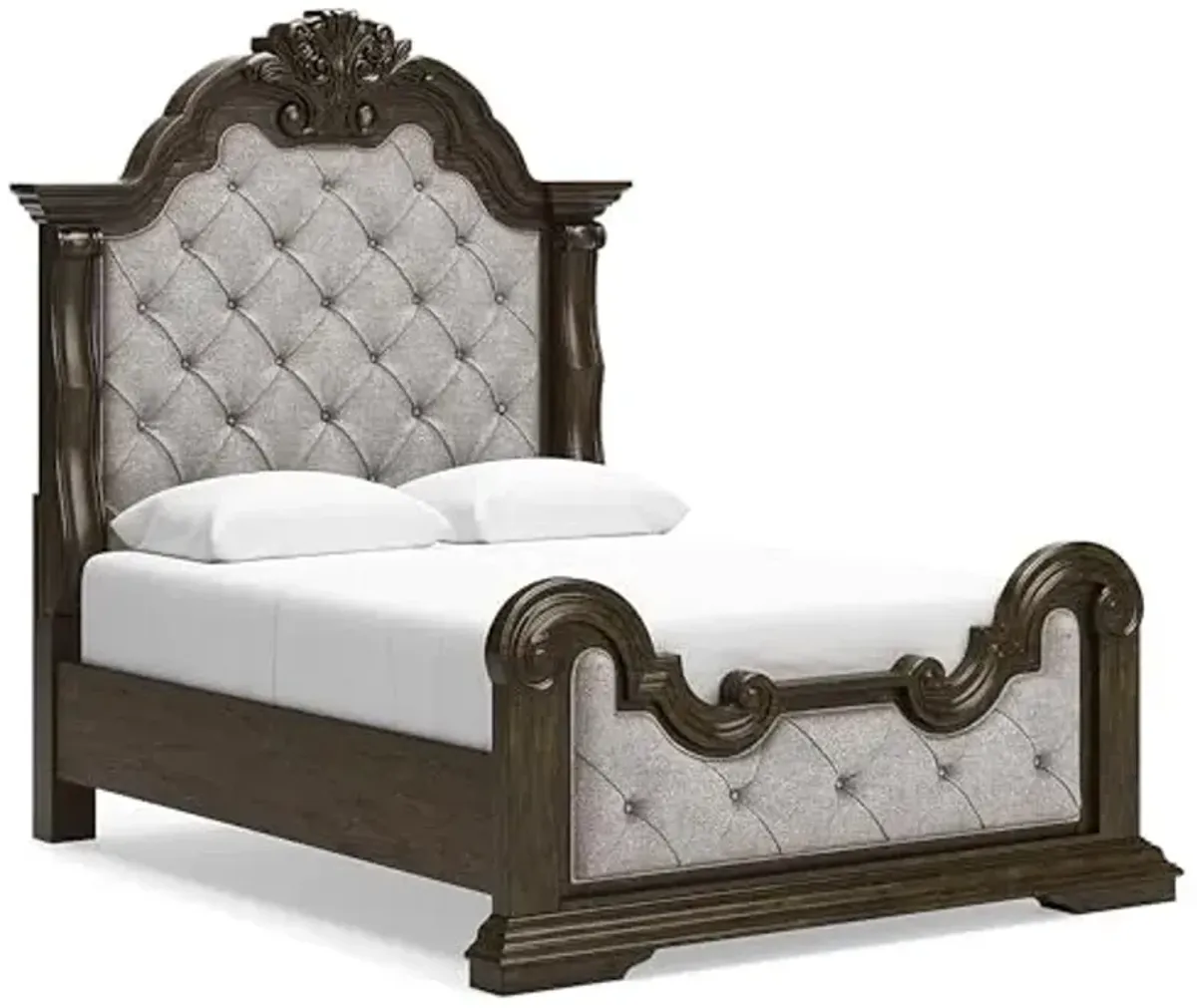 Signature Design by Ashley Maylee Traditional Tufted Queen Upholstered Panel Bed, Foundation or Box Spring Needed, Dark Brown & Beige