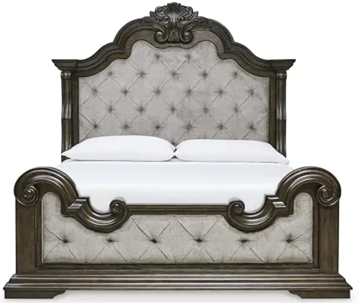 Signature Design by Ashley Maylee Traditional Tufted King Upholstered Panel Bed, Foundation or Box Spring Needed, Dark Brown & Beige