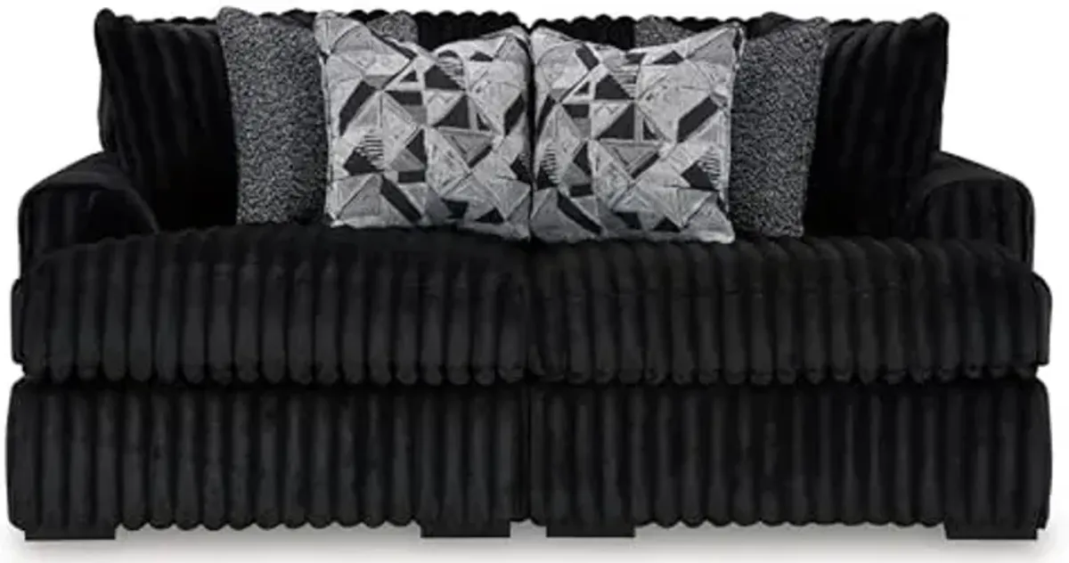 Signature Design by Ashley Midnight-Madness Contemporary 2-Piece Super Chaise with Reversible Seat Cushions and 6 Accent Pillows, Black