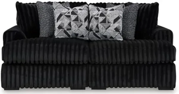 Signature Design by Ashley Midnight-Madness Contemporary 2-Piece Super Chaise with Reversible Seat Cushions and 6 Accent Pillows, Black