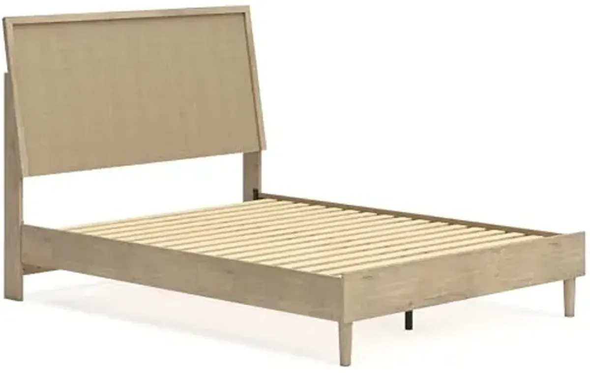 Signature Design by Ashley Cielden Farmhouse Queen Panel Platform Bed, Foundation or Box Spring Not Needed, Light Brown