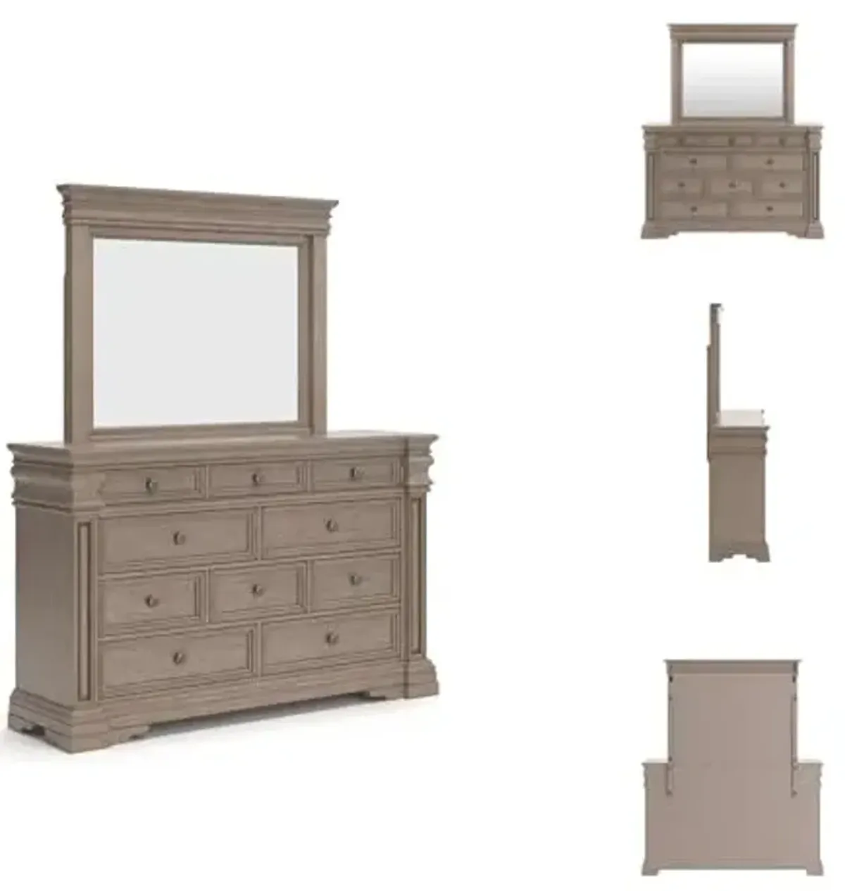 Signature Design by Ashley Blairhurst Traditional 10-Drawer Dresser and Mirror with Safety Stop, Felt-Lined Top Drawer and LED Lights, Light Brown