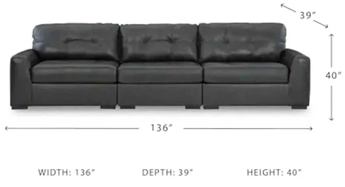 Signature Design by Ashley Brindley Pier Modern Modular Tufted Leather Match 3-Piece Sectional Sofa with Loose Seat Cushions, Gray
