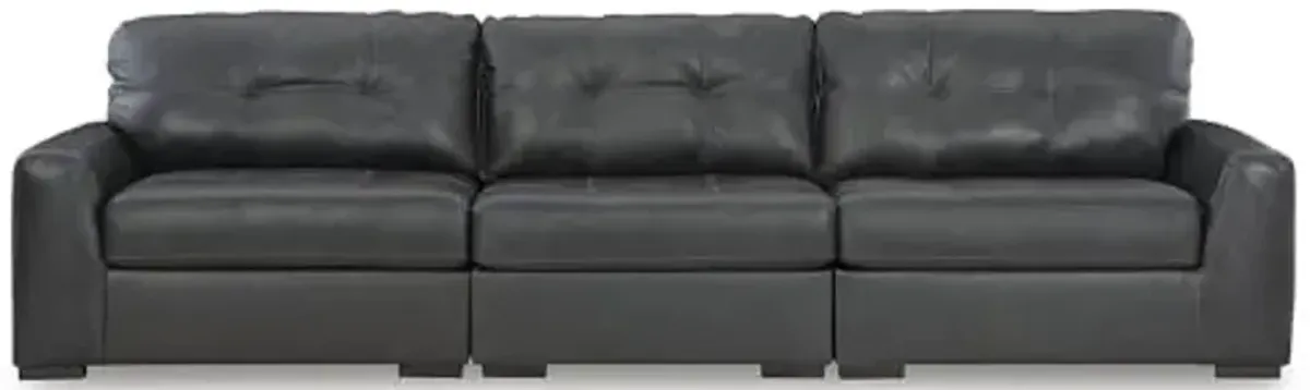 Signature Design by Ashley Brindley Pier Modern Modular Tufted Leather Match 3-Piece Sectional Sofa with Loose Seat Cushions, Gray