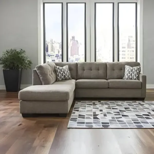 Signature Design by Ashley Mahoney Casual L-Shaped Tufted 2-Piece Sleeper Sectional with Chaise, Bi-Fold Memory Foam Mattress, Loose Seat Cushions and 2 Accent Pillows, Full, Dark Brown