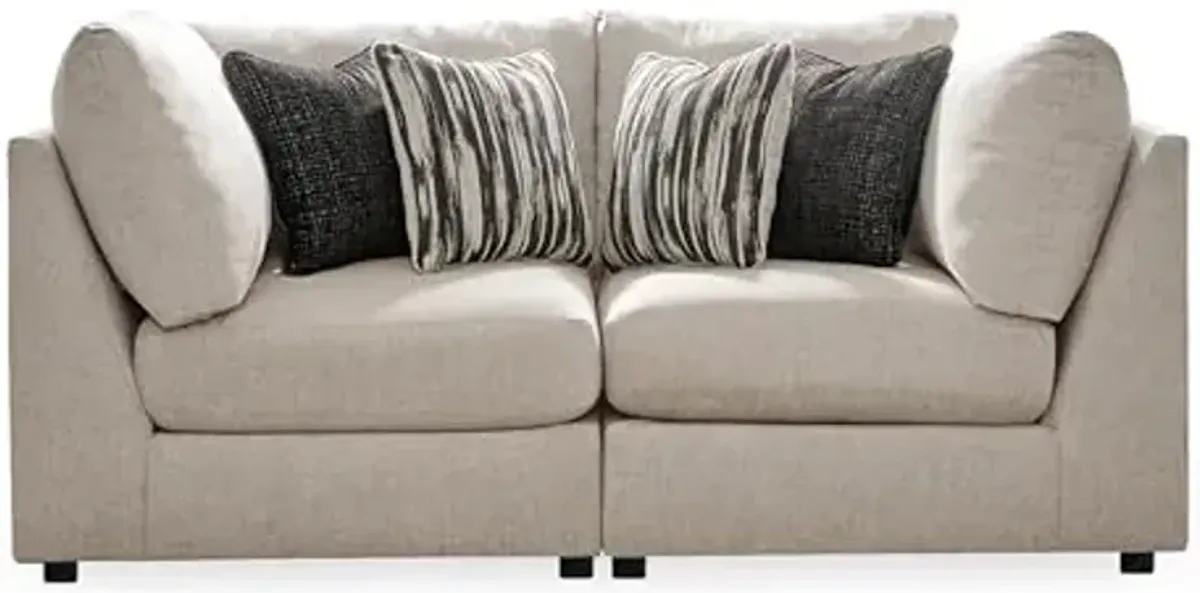 Signature Design by Ashley Kellway Casual 2-Piece Sectional Loveseat with Loose Cushions and 4 Accent Pillows, Beige