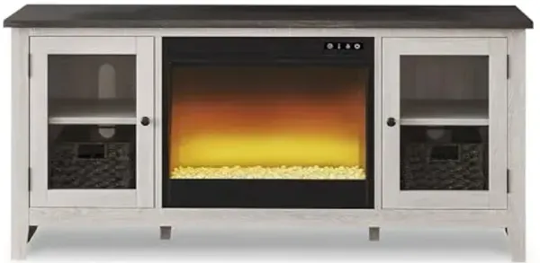 Signature Design by Ashley Dorrinson Modern Farmhouse 60" TV Stand with Electric Fireplace for TVs up to 69", White & Gray