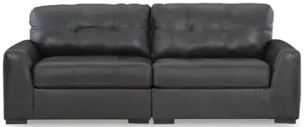 Signature Design by Ashley Brindley Pier Modern Modular Tufted Leather Match 2-Piece Sectional Loveseat with Loose Seat Cushions, Gray
