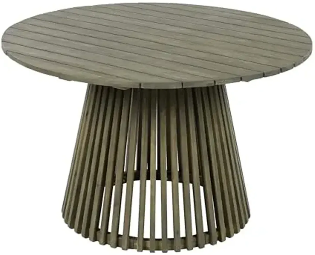 Christopher Knight Home Briar Farmhouse Acacia Wood Round Dining Table, Patio Dining Room Table with Unique Wooden Base for Backyard/Garden, Slatted Design Outdoor Dining Table, Light Teak