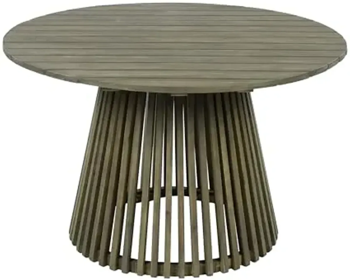 Christopher Knight Home Briar Farmhouse Acacia Wood Round Dining Table, Patio Dining Room Table with Unique Wooden Base for Backyard/Garden, Slatted Design Outdoor Dining Table, Light Teak