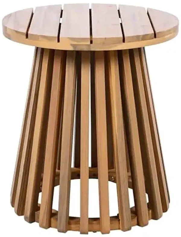 Christopher Knight Home Taki Acacia Wood Patio Coffee Table, Round Table with Unique Wooden Base for Backyard, Stylish Indoor/Outdoor Table, Easy Assembly, Space Saving Outdoor Furniture, Light Teak