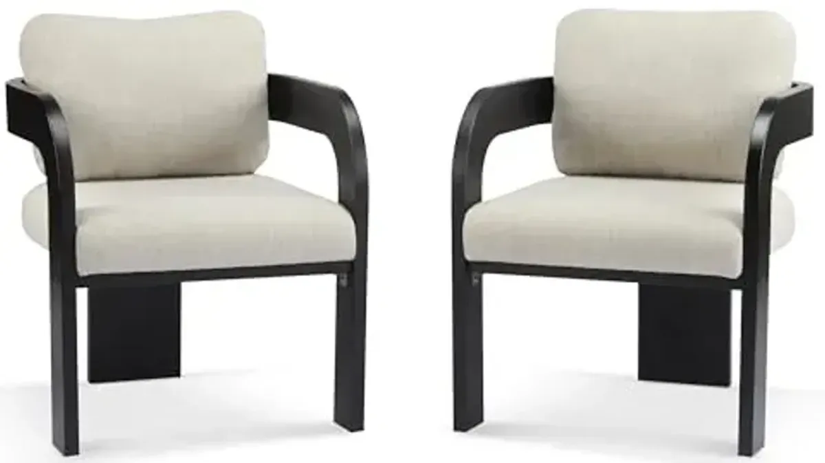 Christopher Knight Home Yorick Modern Dining Chair Set of 2 with Cushion, Solid Wood Dining Room Armchair Set, Curved Backrest Kitchen Side Chair, Living Room Comfy Extra Seat, Black+Beige