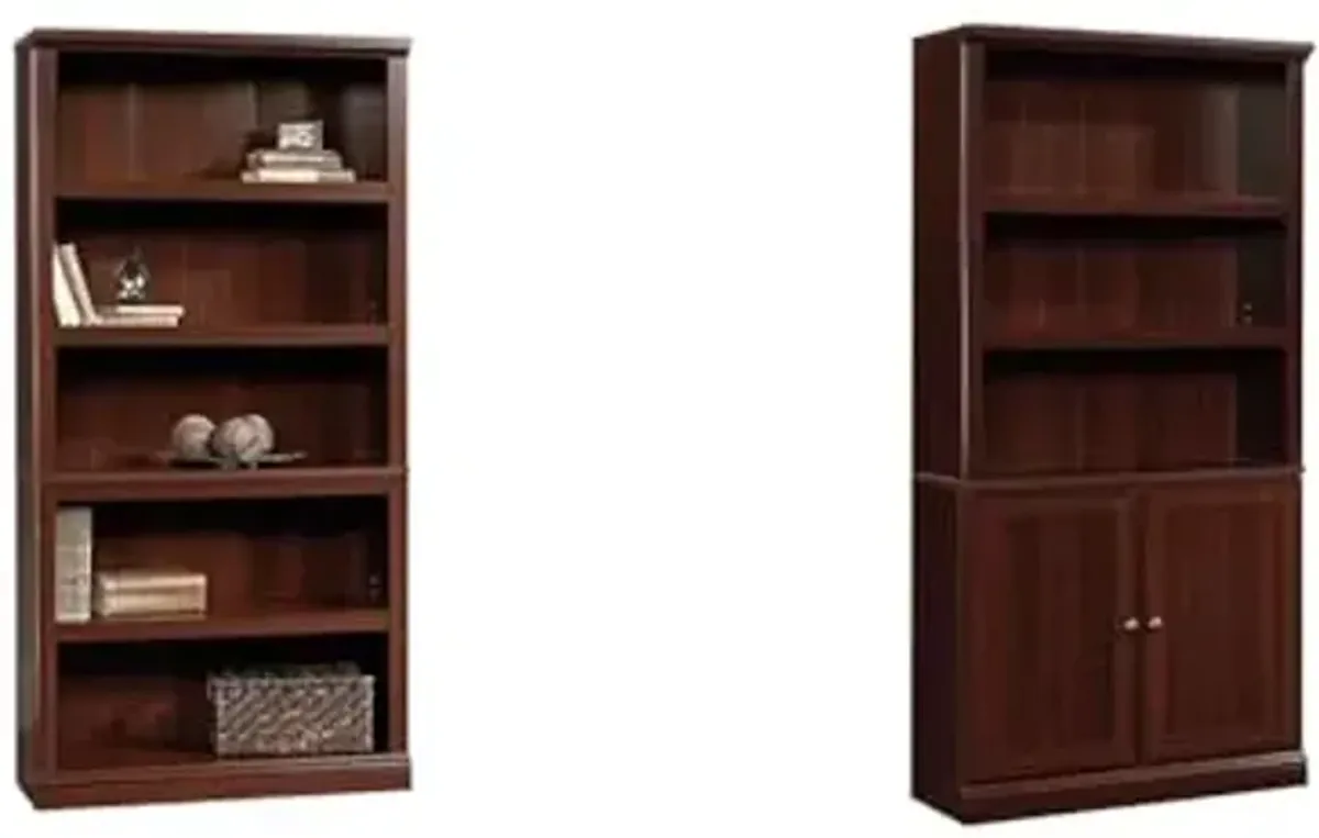 Sauder 3 PC Set of 2 Select Storage 5-Shelf Bookcase Select Storage Bookshelf with Doors, in Select Cherry Finish