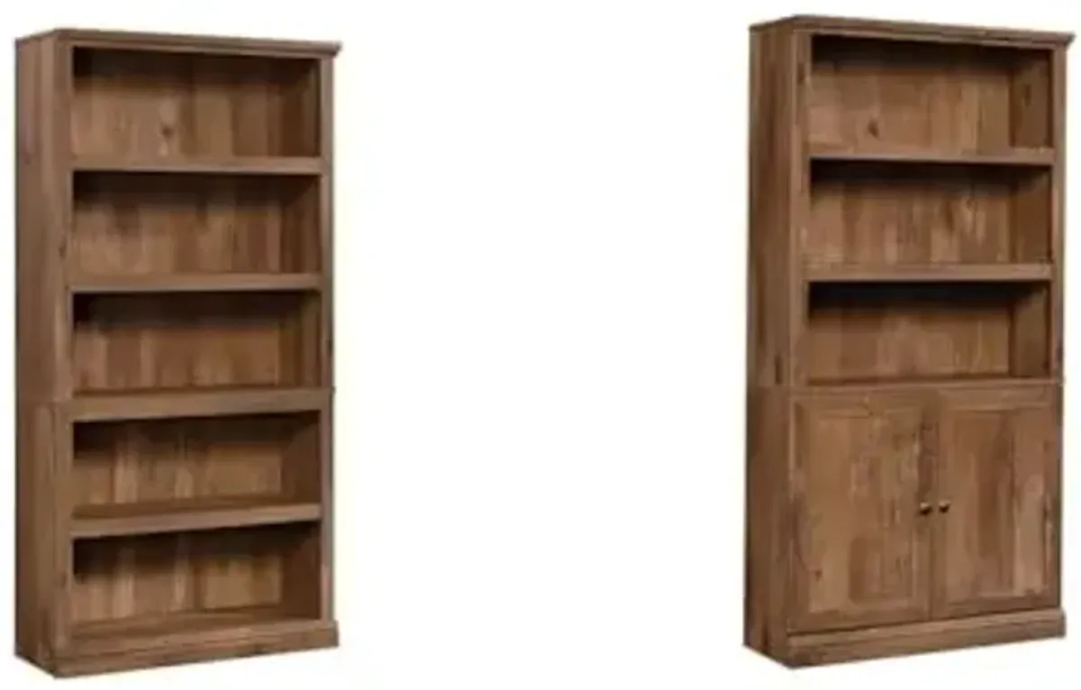 Sauder 3‑Piece Set of 2 Select Storage 5‑Shelf Bookcases and 1 Select Storage Bookshelf with Doors, in Vintage Oak Finish