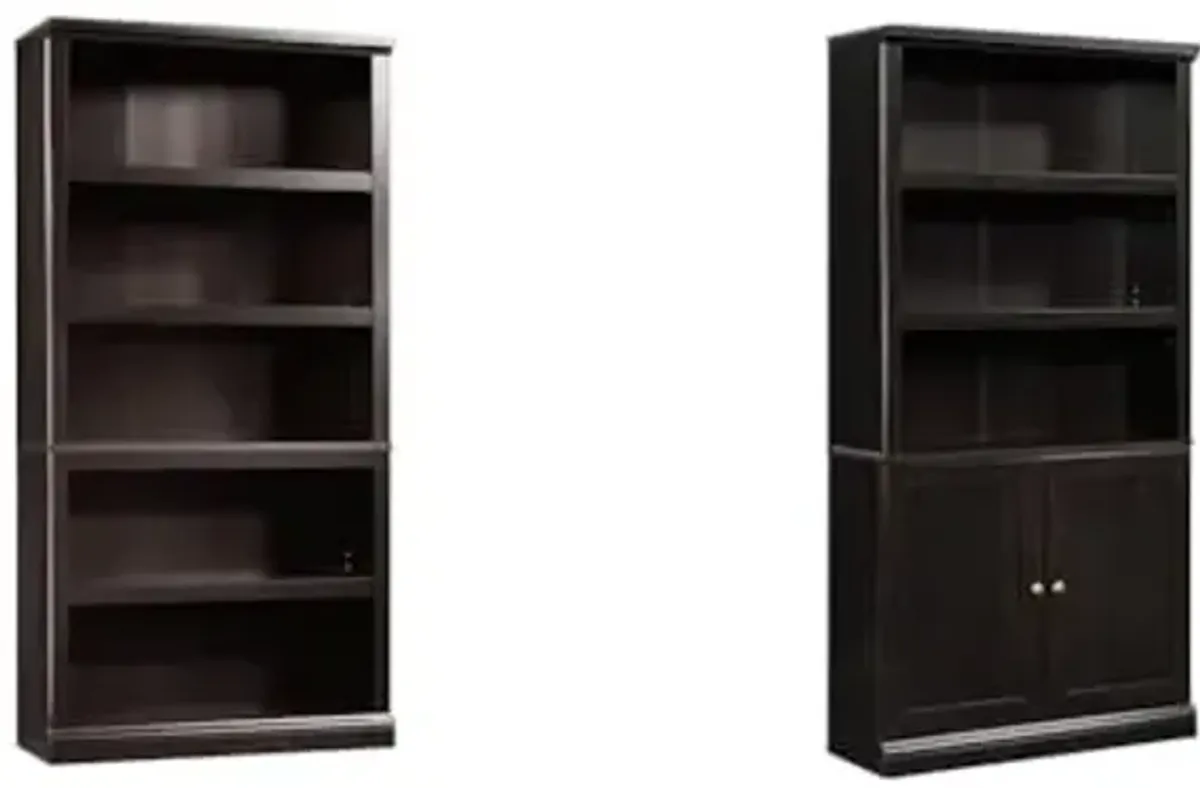 Sauder 3‑Piece Set of 2 Select Storage 5‑Shelf Bookcases and 1 Select Storage Bookshelf with Doors, in Estate Black Finish