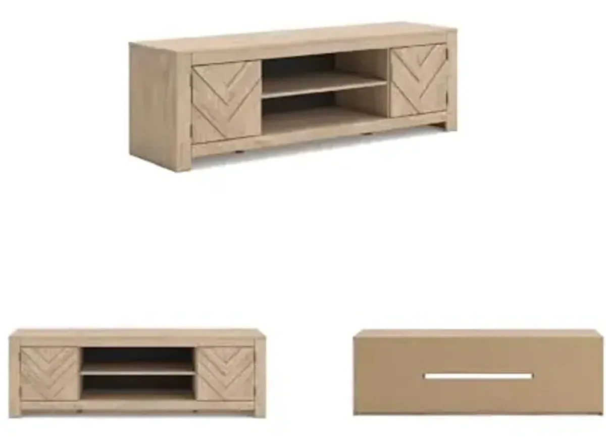 Signature Design by Ashley Cayboni Casual TV Stand for TVs up to 81" with 2 Cabinets, 2 Adjustable Shelves, 70.94" W x 19.57" D x 22.56" H, Light Brown