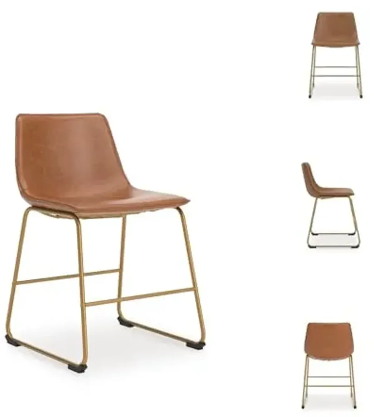 Signature Design by Ashley Lexadine Industrial Faux Leather Upholstered 30" Bar Height Dining Chair, Set of 2, Light Brown & Gold