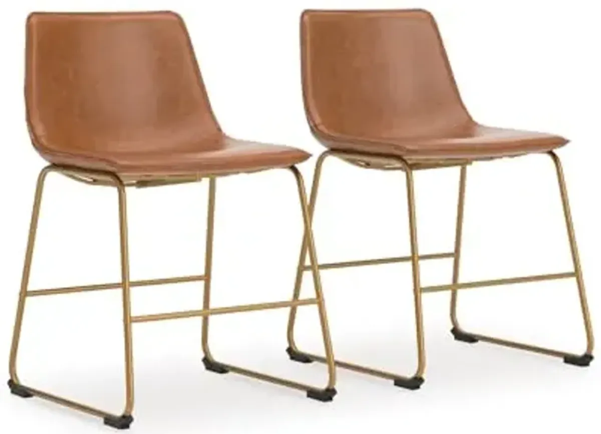Signature Design by Ashley Lexadine Industrial Faux Leather Upholstered 30" Bar Height Dining Chair, Set of 2, Light Brown & Gold