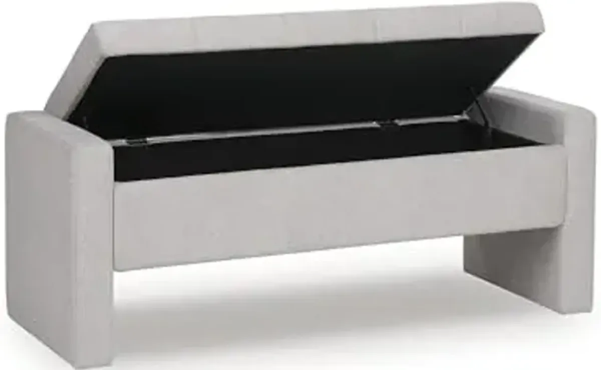 Signature Design by Ashley Akselman Contemporary Upholstered Channel Tufted Storage Bench, Light Gray