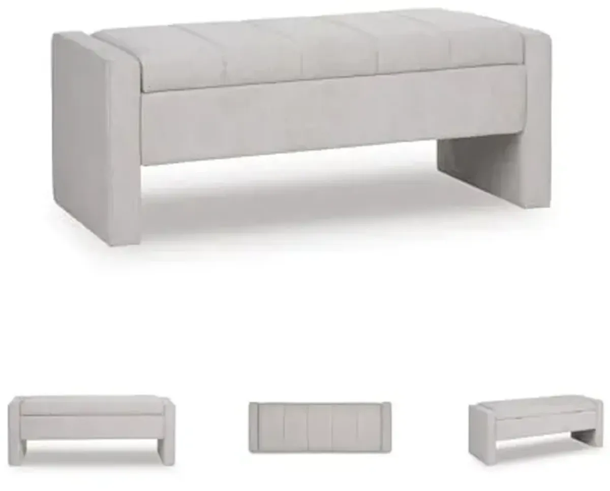 Signature Design by Ashley Akselman Contemporary Upholstered Channel Tufted Storage Bench, Light Gray