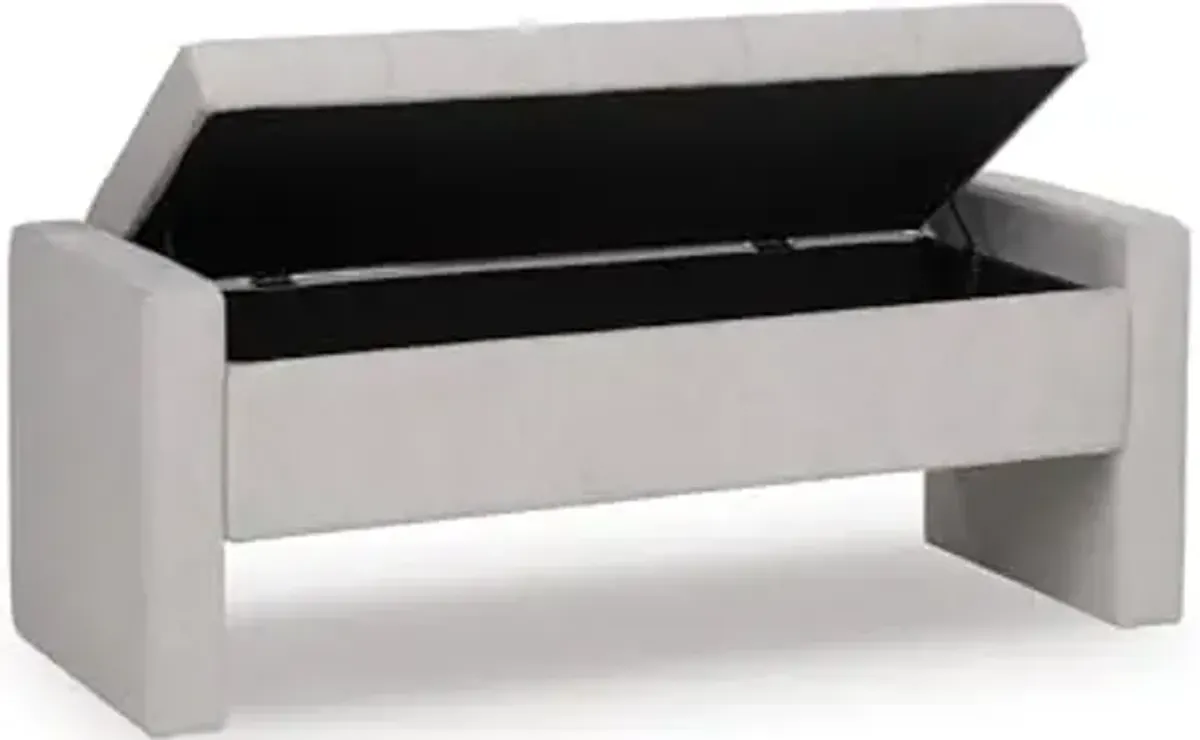 Signature Design by Ashley Akselman Contemporary Upholstered Channel Tufted Storage Bench, Light Gray