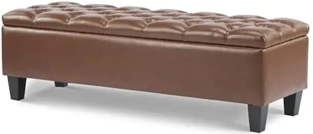 Christopher Knight Home Ottilie Faux Leather Storage Ottoman Bench, Wooden Rectangular Ottoman with Storage, Bedroom End of Bed Foot Stool, Entryway Ottoman Footrest, Living Room Extra Seat, Brown