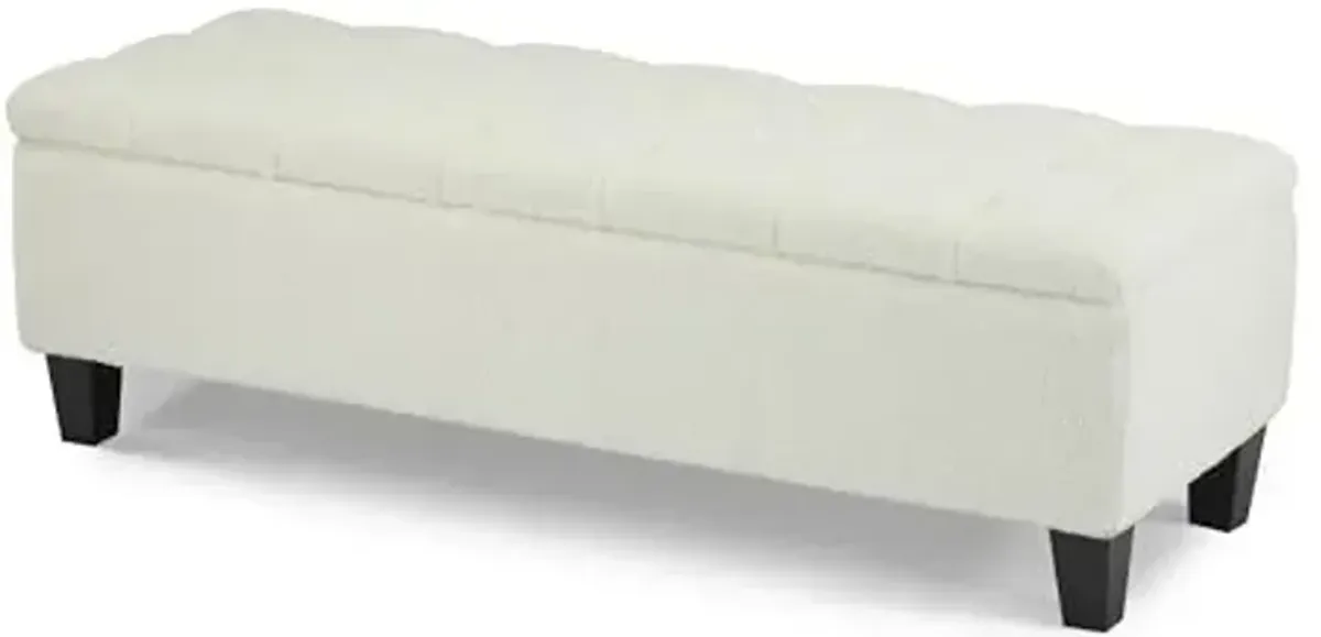 Christopher Knight Home Ottilie Boucle Fabric Storage Ottoman Bench, Wooden Rectangular Ottoman with Storage, Bedroom End of Bed Foot Stool, Entryway Ottoman Footrest, Living Room Extra Seat, White