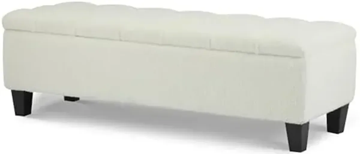 Christopher Knight Home Ottilie Boucle Fabric Storage Ottoman Bench, Wooden Rectangular Ottoman with Storage, Bedroom End of Bed Foot Stool, Entryway Ottoman Footrest, Living Room Extra Seat, White