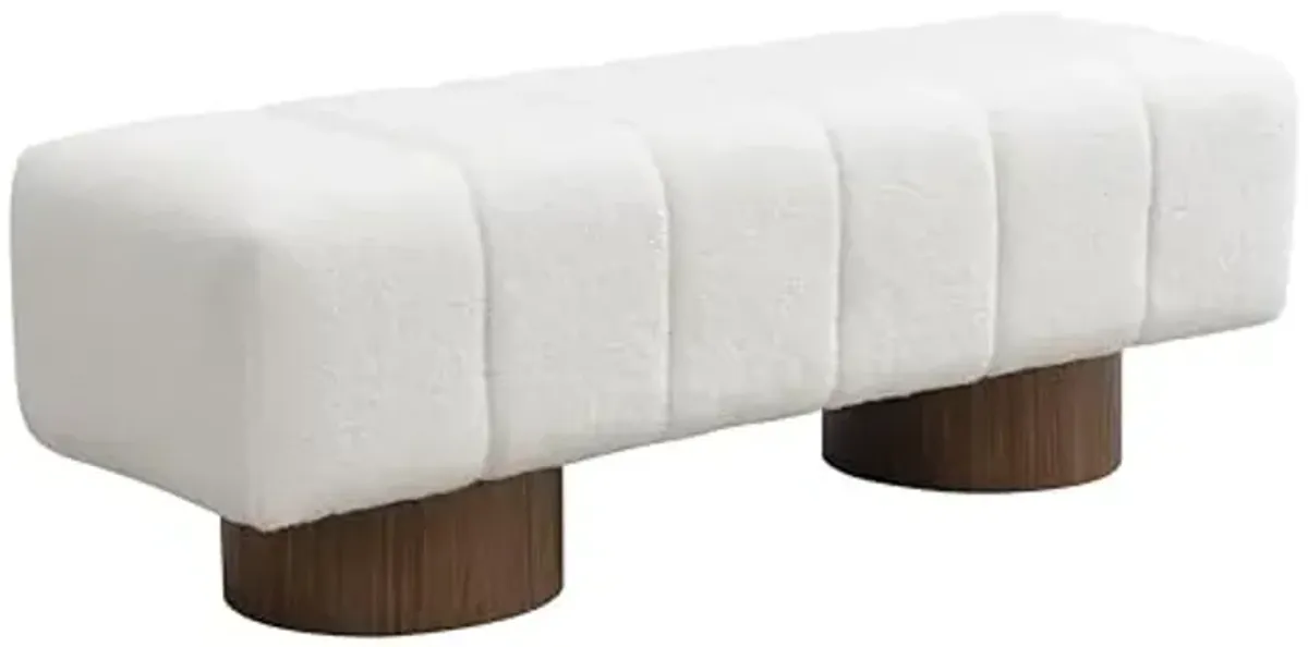 Christopher Knight Home Manila 50" Boucle Fabric Dining Bench, Rectangular Upholstery Ottoman Bench, Bedroom End of Bed Footstool, Living Room Extra Seat Footrest, No Assembly Needed, White