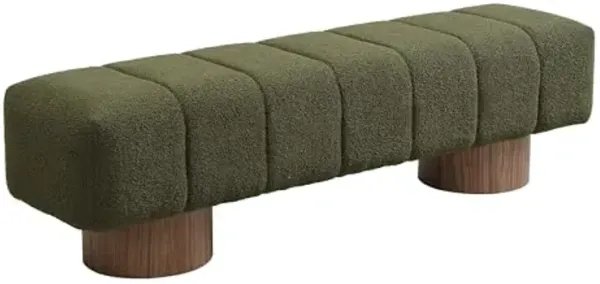 Christopher Knight Home Manila 64" Boucle Dining Bench, Upholstered Ottoman Bench, Rectangular Dining Seat, Spacious Seating, Long Footstool for Living Room Dining Room, No Assembly Needed, Green