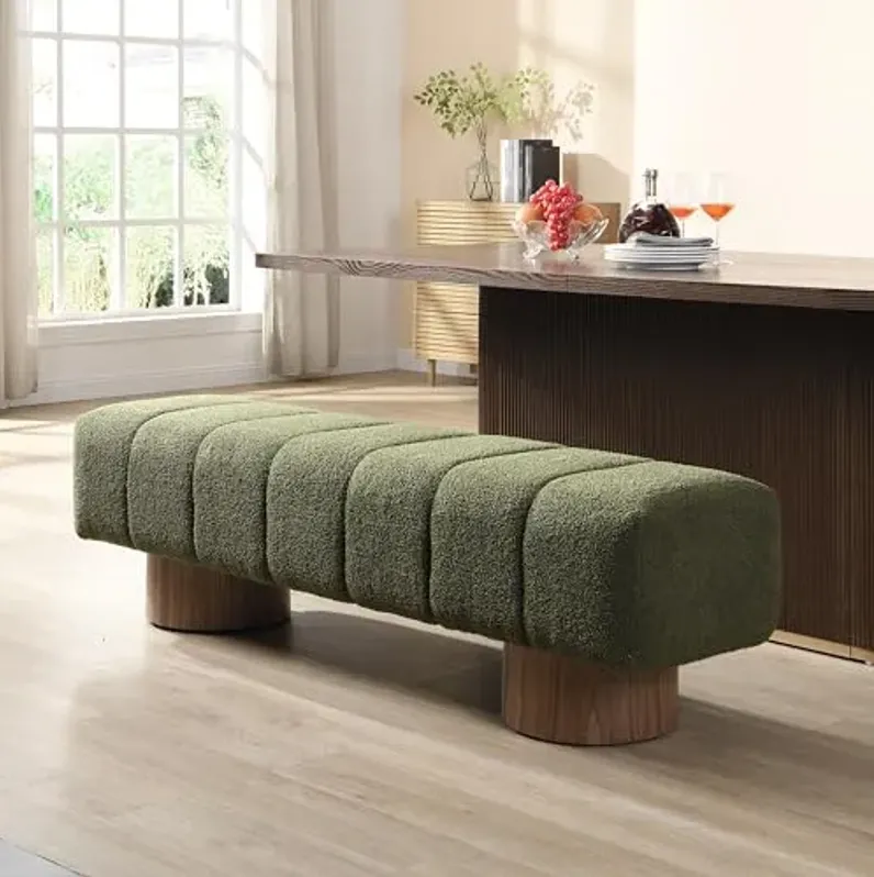 Christopher Knight Home Manila 64" Boucle Dining Bench, Upholstered Ottoman Bench, Rectangular Dining Seat, Spacious Seating, Long Footstool for Living Room Dining Room, No Assembly Needed, Green