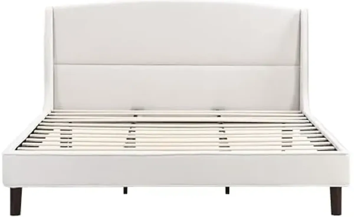 Christopher Knight Home Cordo 44.50" H King Size Bed Set, Upholstered Platform Bed with Wingback Headboard, Solid Wooden Slats Panel Support, No Box Spring Needed, Easy Assembly, Beige