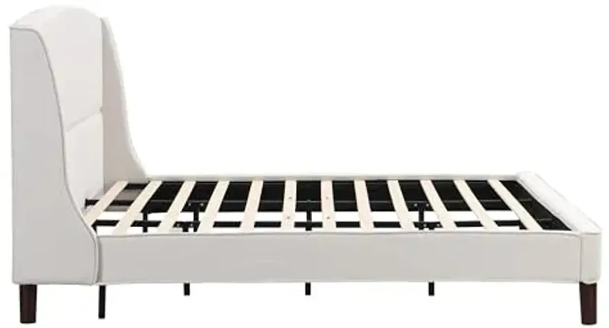 Christopher Knight Home Cordo 44.50" H King Size Bed Set, Upholstered Platform Bed with Wingback Headboard, Solid Wooden Slats Panel Support, No Box Spring Needed, Easy Assembly, Beige