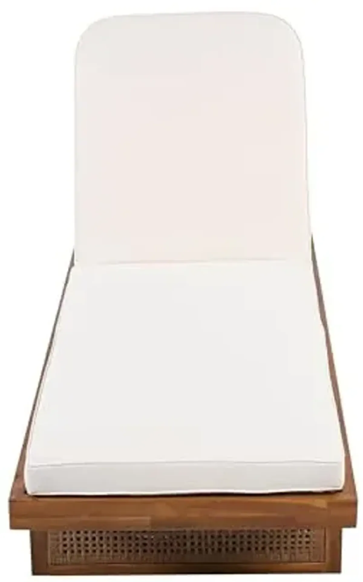 Christopher Knight Home Zusua Acacia Wood Patio Chaise Lounge with Cushion, Outdoor Patio Sun Lounger Recliner Chair, Adjustable Backrest Single Lounge Sofa with PE Rattan Accent, Natural+White