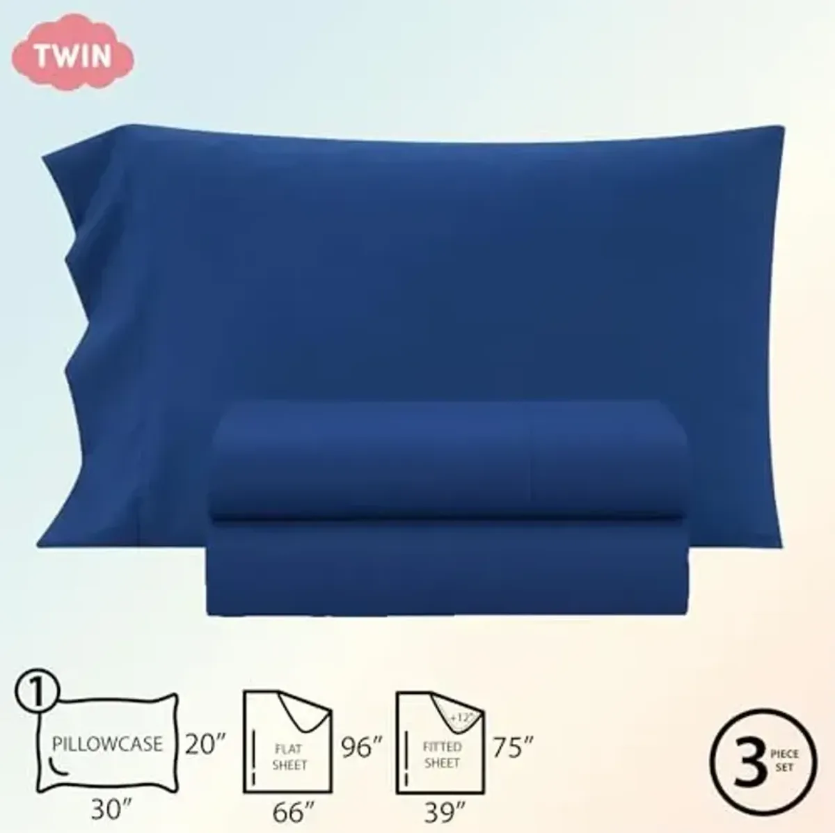 Heritage Kids 3-Piece Twin Sheet Set,Navy Blue, Includes Top Sheet, Fitted Sheet & Pillowcase,Ultra-Soft Microfiber Kids Bed Sheet Set