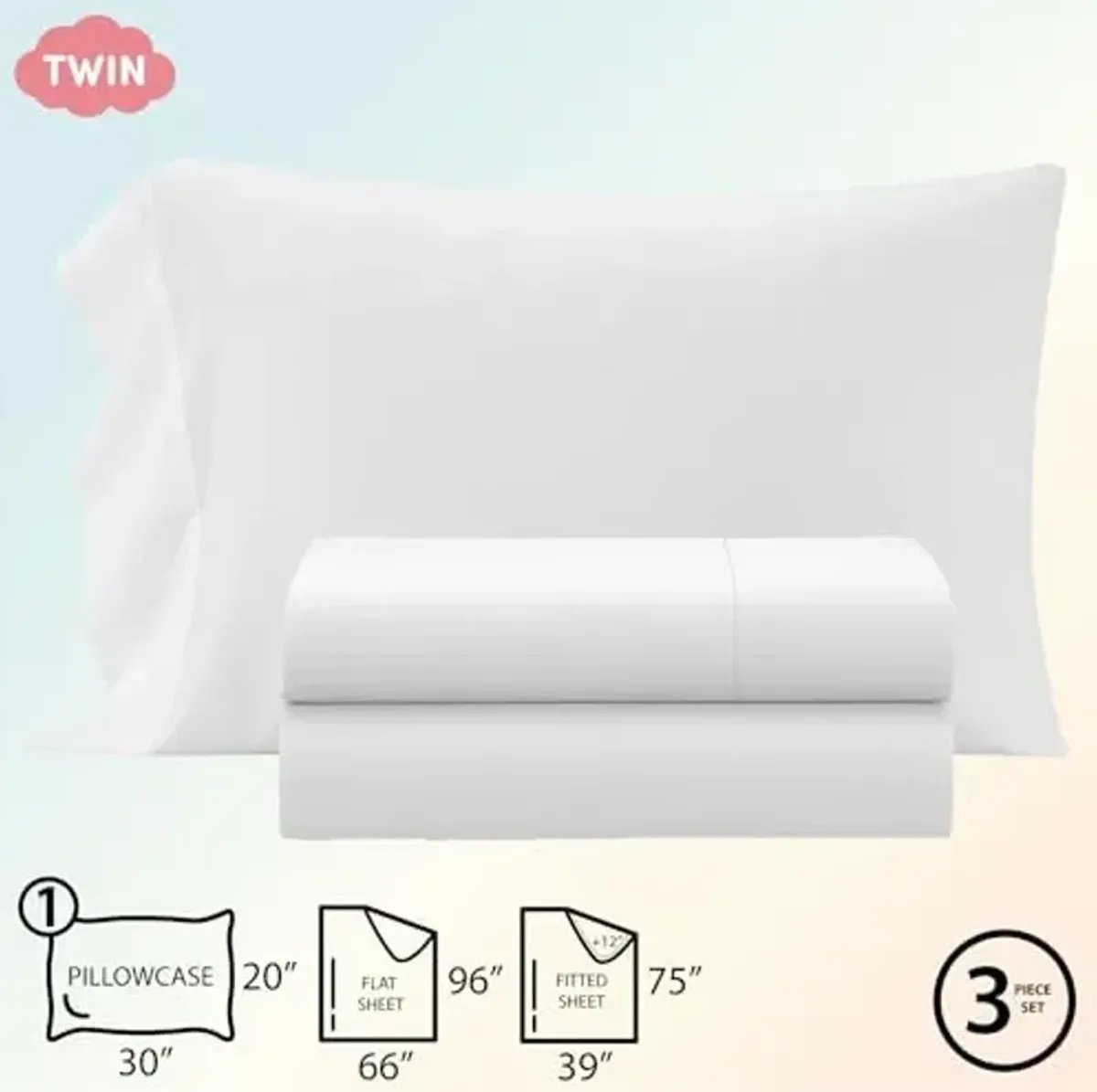 Heritage Kids 3-Piece Twin Sheet Set,White, Includes Top Sheet, Fitted Sheet & Pillowcase,Ultra-Soft Microfiber Kids Bed Sheet Set