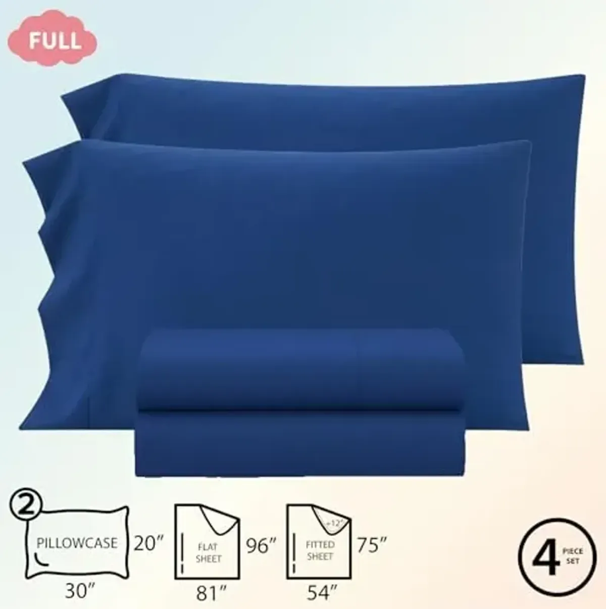 Heritage Kids 4-Piece Full Sheet Set,Navy Blue,Includes Top Sheet, Fitted Sheet & 2 Pillowcases,Ultra-Soft Microfiber Kids Bed Sheet Set