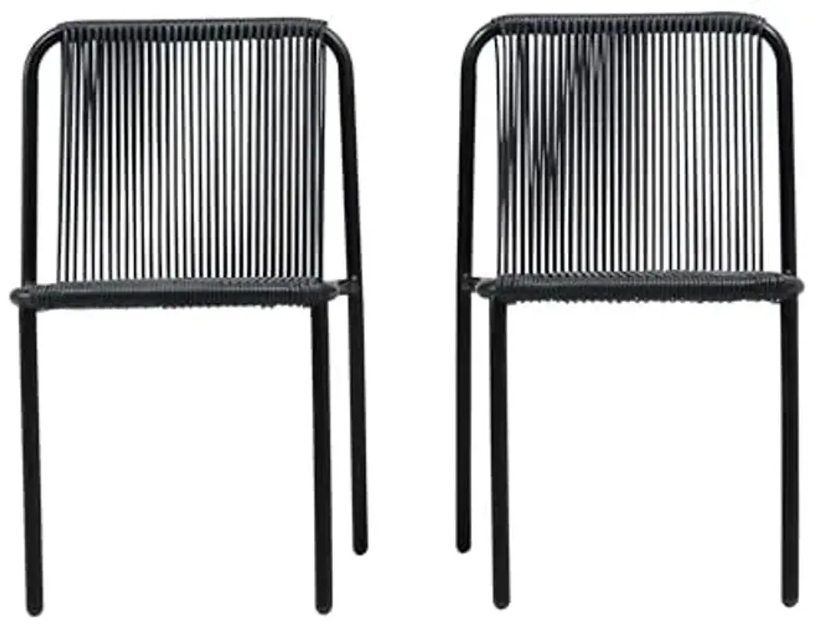 Christopher Knight Home Set of 2 Burgess Minimalist Patio Wicker Stacking Dining Chairs, Outdoor PE Rattan Accent Armless Chair, Sturdy Metal Frame Garden/Porch/Backyard Stackable Side Chair, Black