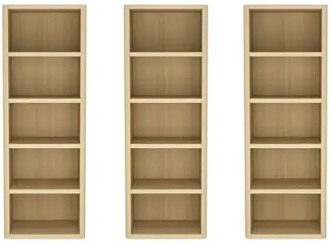 Manhattan Comfort Rivington 5-Tier Bookshelf, 79" Tall Bookcase with Adjustable Shelves, Open Bookshelves, Display Storage Cabinet for Living Room, Library or Home Office, Set of 3 in Natural Oak