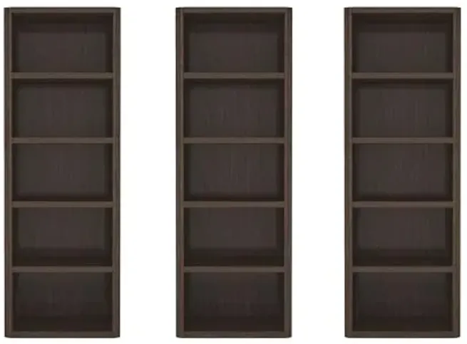 Manhattan Comfort Rivington 5-Tier Bookshelf, 79" Tall Bookcase with Adjustable Shelves, Open Bookshelves, Display Storage Cabinet for Living Room, Library or Home Office, Set of 3 in Dark Walnut