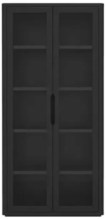 Manhattan Comfort Rivington 5-Shelf Bookcase 79" Tall Modern Bookshelf with Soft Close Glass Doors, Adjustable Shelves, Handle-Free Display Storage Cabinet for Living Room, Bedroom, or Office in Black