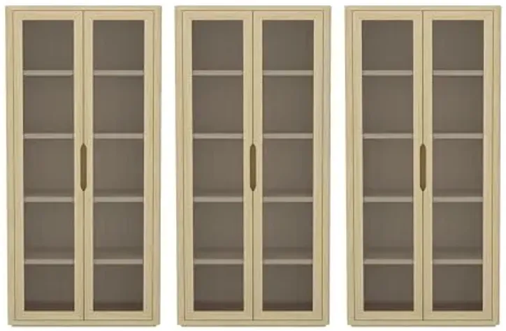 Manhattan Comfort Rivington 5-Shelf Bookcase 79" Tall Modern Bookshelf with Soft Close Glass Doors, Adjustable Fit, Handle-Free, Storage Cabinet for Living Room, Bedroom, Office, Set of 3, Natural Oak