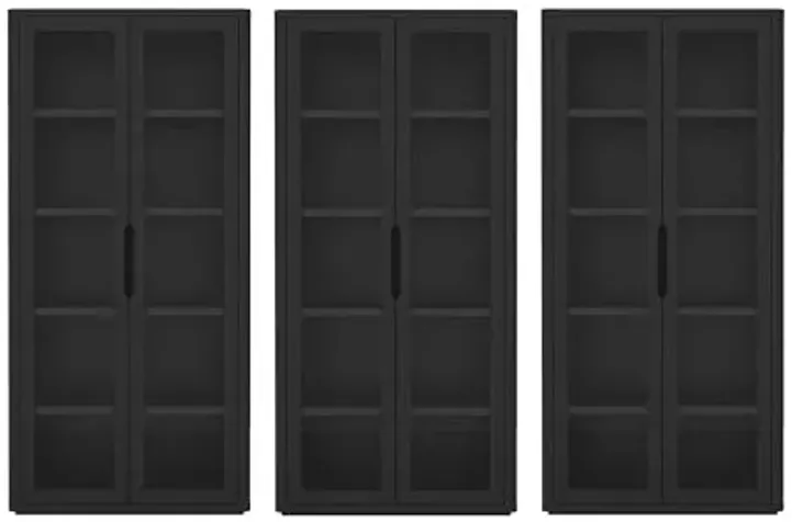Manhattan Comfort Rivington 5-Shelf Bookcase 79" Tall Modern Bookshelf with Soft Close Glass Doors, Adjustable Shelves, Handle-Free, Storage Cabinet for Living Room, Bedroom, Office, Set of 3, Black