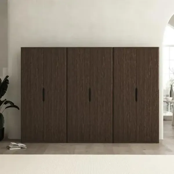 Manhattan Comfort Rivington Bookshelf 79 in Tall 5-Tier Bookcase, Modern Soft Close Storage Cabinet, Handle-Free, Round Corner Design for Living Room, Bedroom, or Home Office, Set of 3 in Walnut