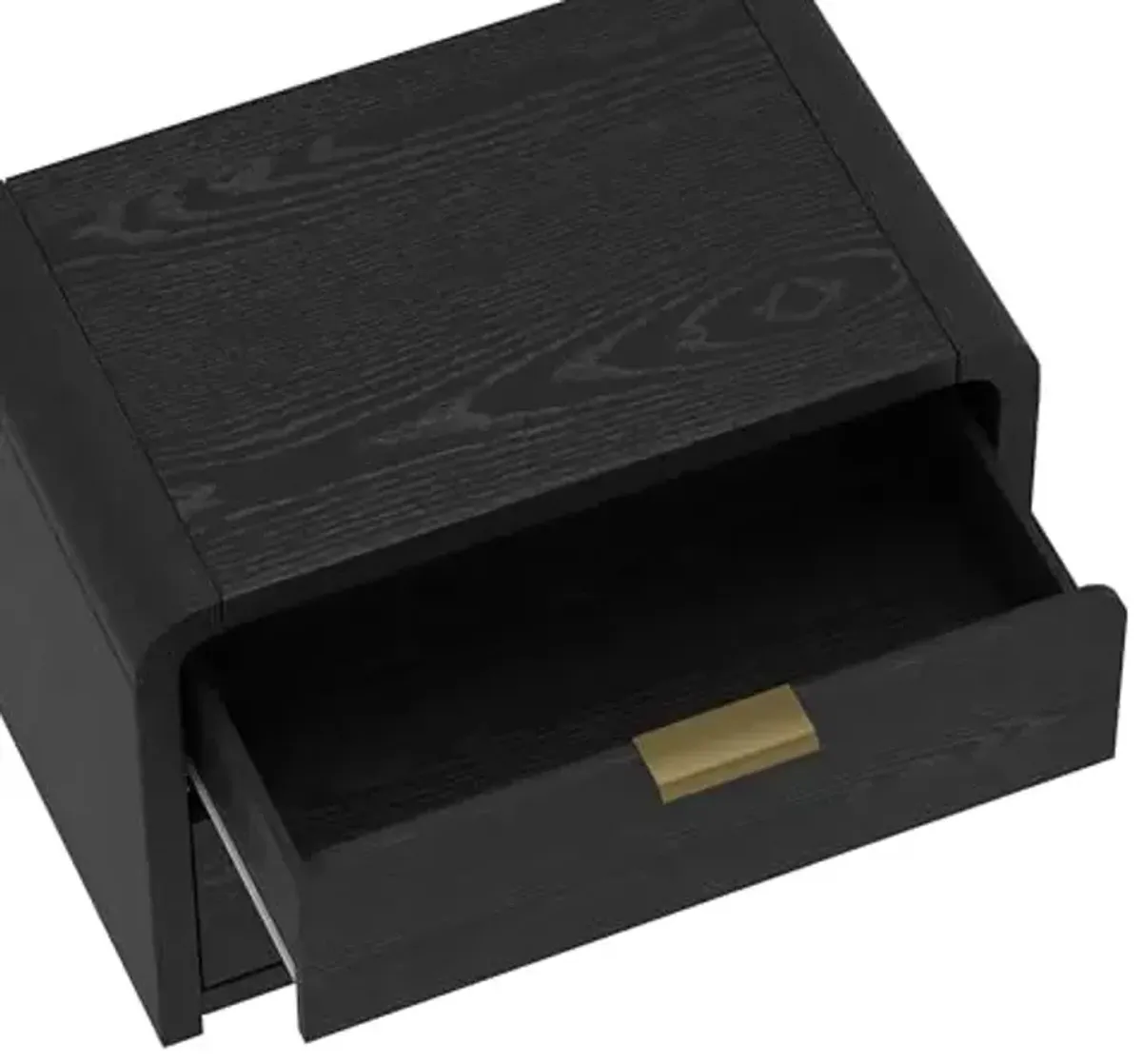 Manhattan Comfort Grace Modern Rounded Nightstand with 2 Drawers and Metal Handles, Minimalist End Table, Scandinavian Accent Table for Bedroom, Office, or Living Room in Black and Gold