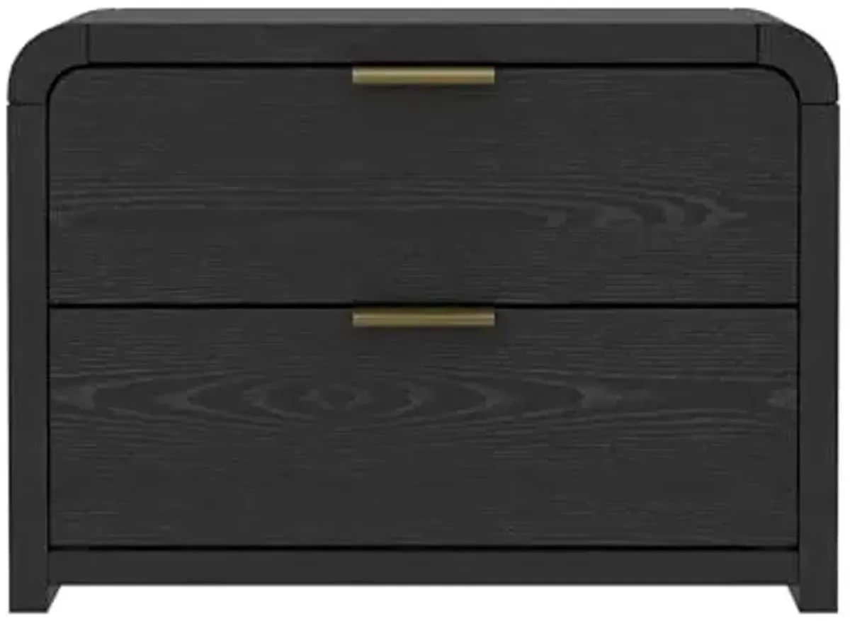 Manhattan Comfort Grace Modern Rounded Nightstand with 2 Drawers and Metal Handles, Minimalist End Table, Scandinavian Accent Table for Bedroom, Office, or Living Room in Black and Gold
