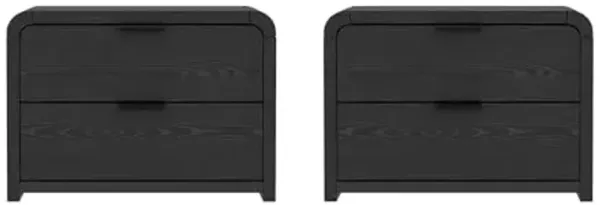 Manhattan Comfort Grace Modern Nightstand with Drawers, Wood Bedside Table with Rounded Corners & Elegant Metal Handles, Versatile & Multifunctional Accent Furniture, Black/Black Set of 2