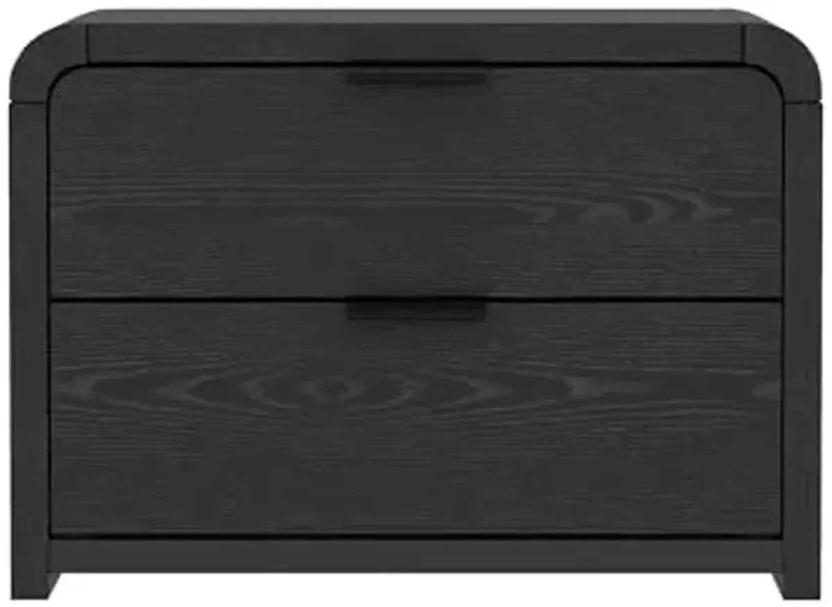 Manhattan Comfort Grace Modern Rounded Nightstand with 2 Drawers and Metal Handles, Minimalist End Table, Scandinavian Accent Table for Bedroom, Office, or Living Room in Black