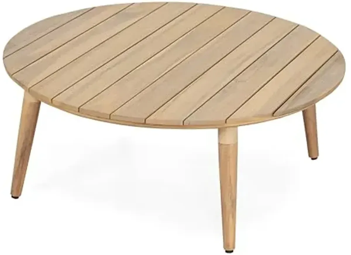Christopher Knight Home Lalina Outdoor Coffee Table, Acacia Wood Accent Table with Slatted Panel Design, Round Patio Table for Garden Porch Balcony, Low Maintenance Outdoor Furniture, Natural